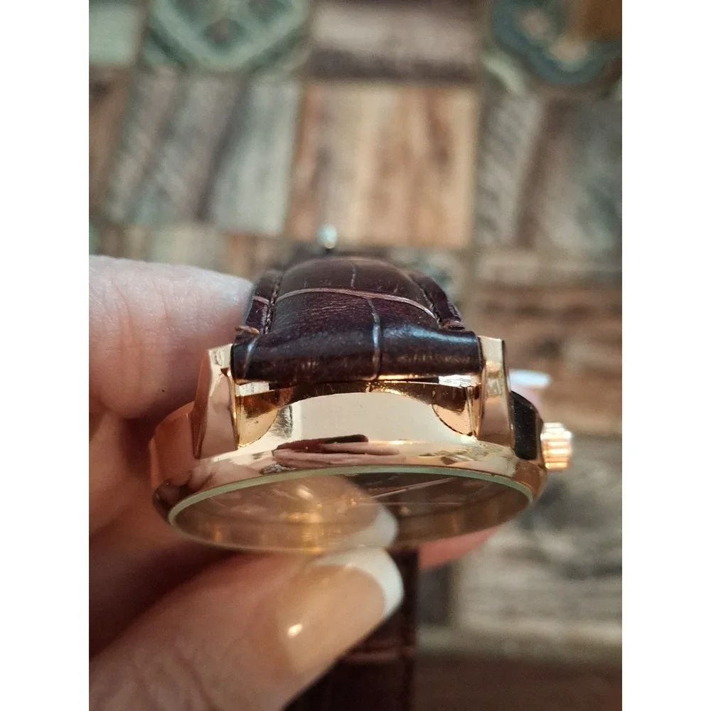 Mreurio 43mm Rose Gold Mens Chrono Watch. Brown  Alligator Embossed Band.